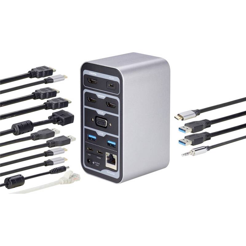 Renkforce USB-C Dockingstation RF-DKS-650 HDMI 4 Monitore Grau Ladefunktion - 4064161037431