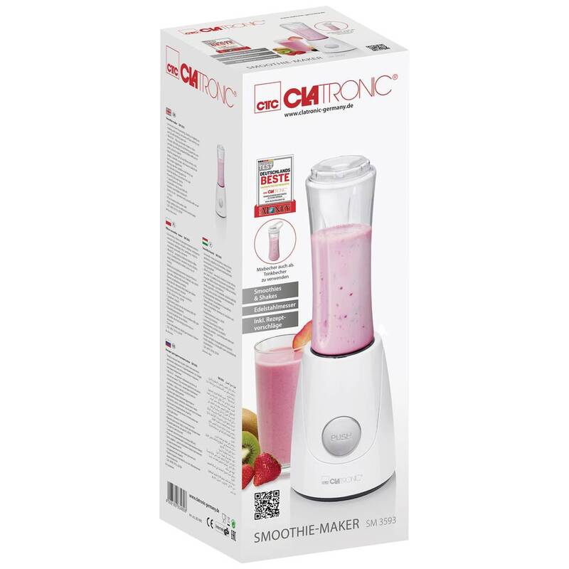 Clatronic Smoothie-Maker SM 3593 250 W Edelstahlmesser Trinkbecher Weiß - 4006160634808