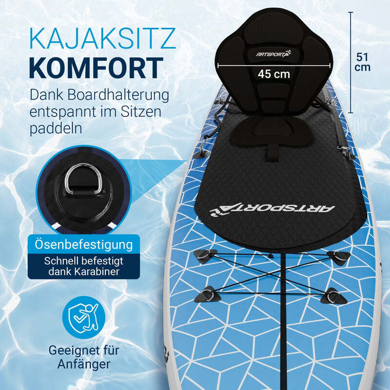 Stand Up Paddling Board Deep Ocean Blau mit Kajaksitz Action-Cam-Halterung - 4262437187358