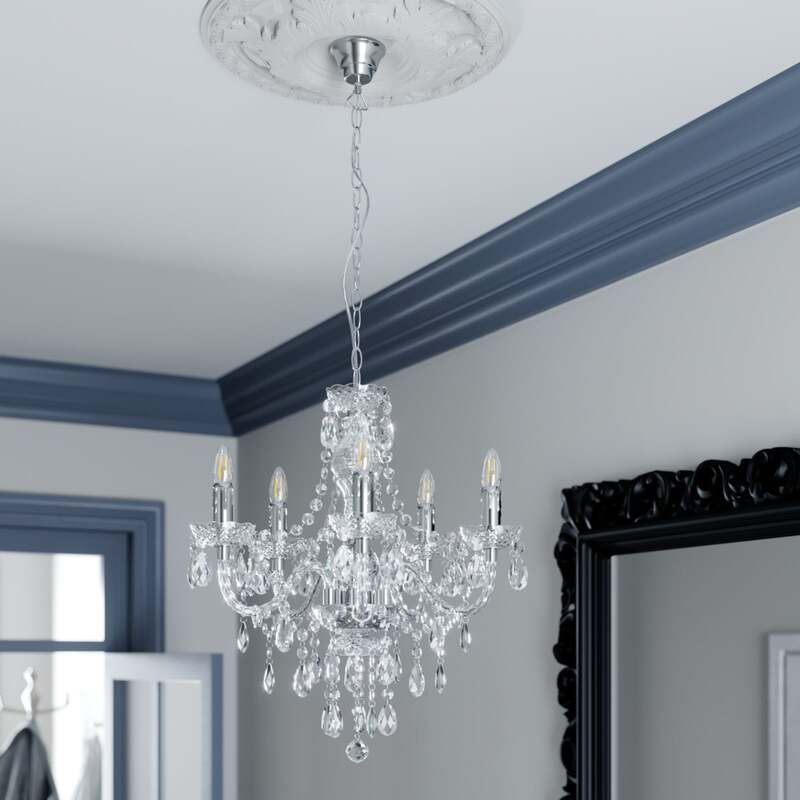 Lindby Kronleuchter Hängeleuchte Merida LED 5-flammig dimmbar chrom Ø52cm - 4251096528466