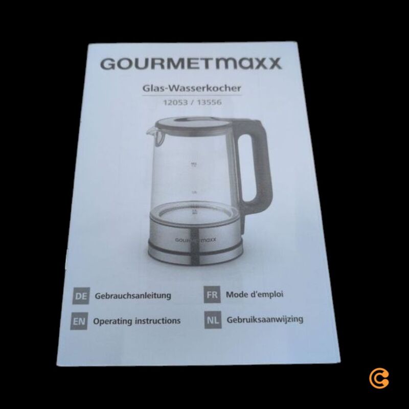 GourmetMaxx Wasserkocher Teekocher 1,7l 2200W Edelstahl schwarz kabellos Glas - 4067522016618