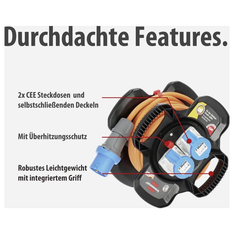 Brennenstuhl CEE-Kabeltrommel 10m 16A 3polig orange IP44 für Außenbereich - 4007123673995