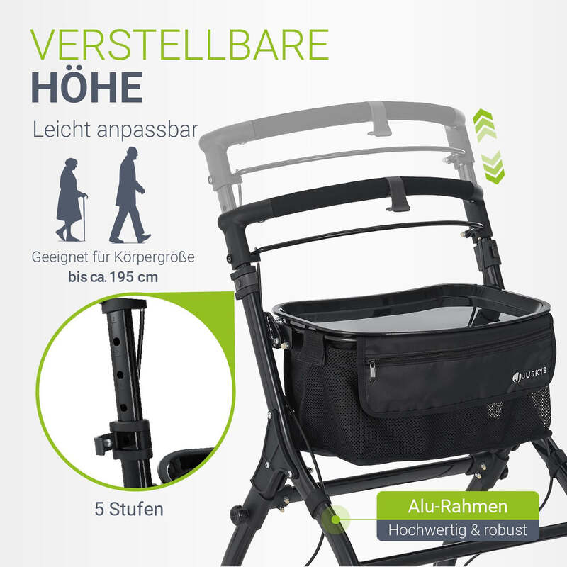 Rollator Aktiv klappbar für schmale Wohnräume Aluminium schwarz 110kg max. - 4262437182926