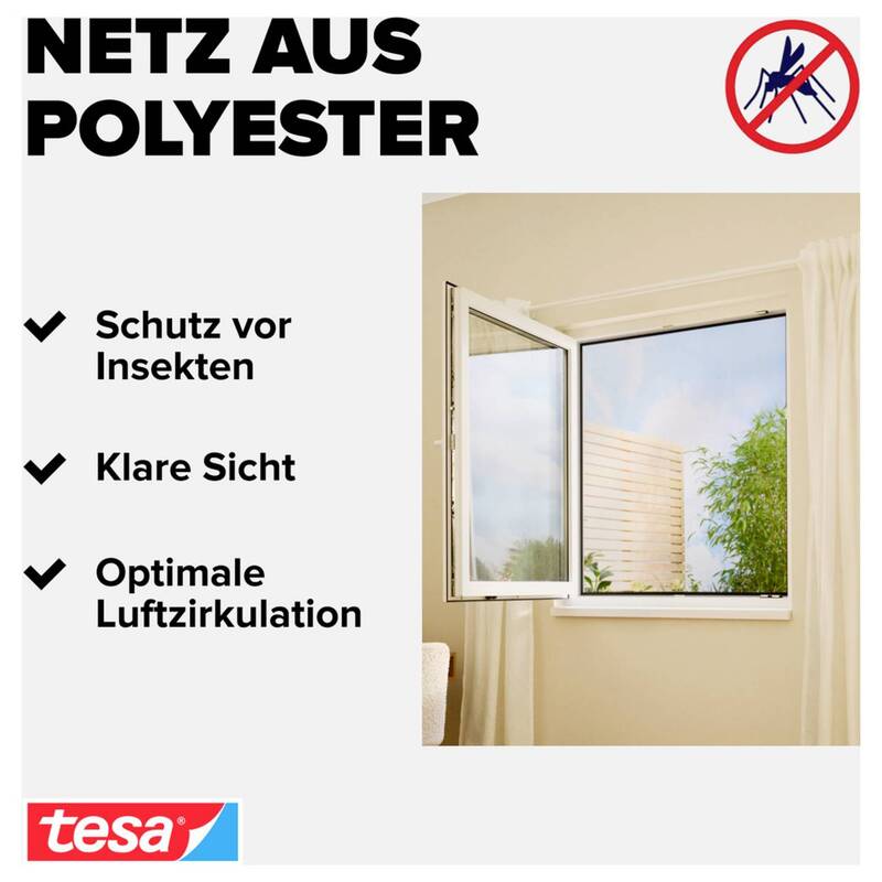 Tesa Fliegengitter Insektenschutz Anthrazit 1100x1300mm 3 Stück Innen Außen - 4063565026478