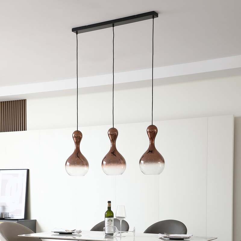 Lucande Hängeleuchte Lyrisa LED Pendelleuchte dimmbar kupfer schwarz 3-flg 22cm - 4251911778298