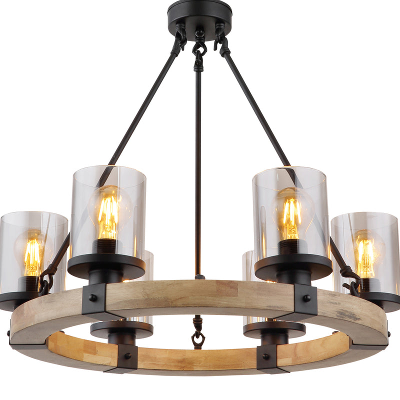 Globo Hängeleuchte Pendelleuchte Lila mit Holzring rund sechsflammig Lampe Spot - 4104640045110