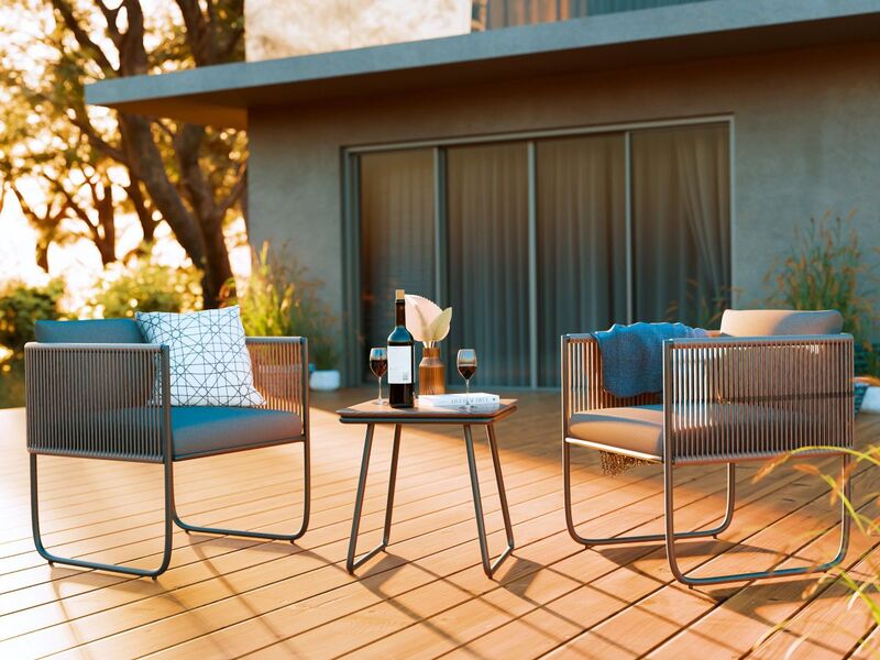 Lounge-Set Fullerton 3-teilig Wicker Stahl anthrazit-grau Gartenmöbel Sitzgruppe - 4007873338045