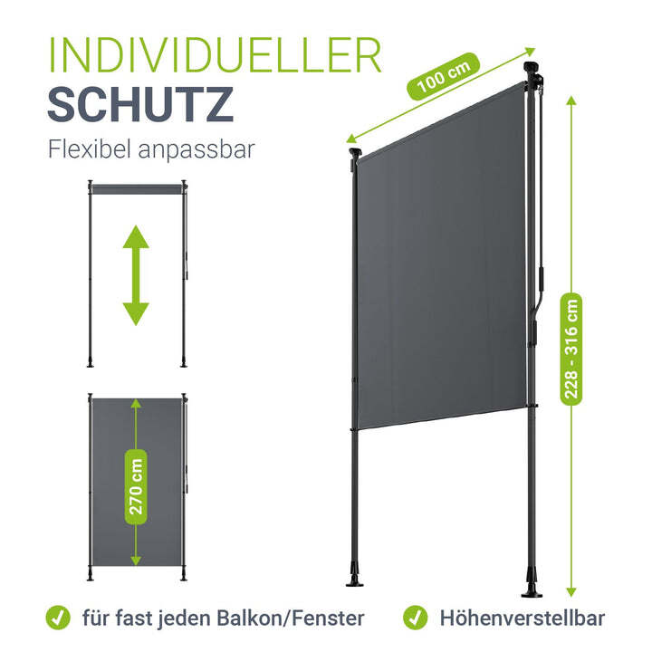 Senkrechtmarkise Barbados grau UV-beständig Sichtschutz ohne Bohren 100x310cm - 4262437183787