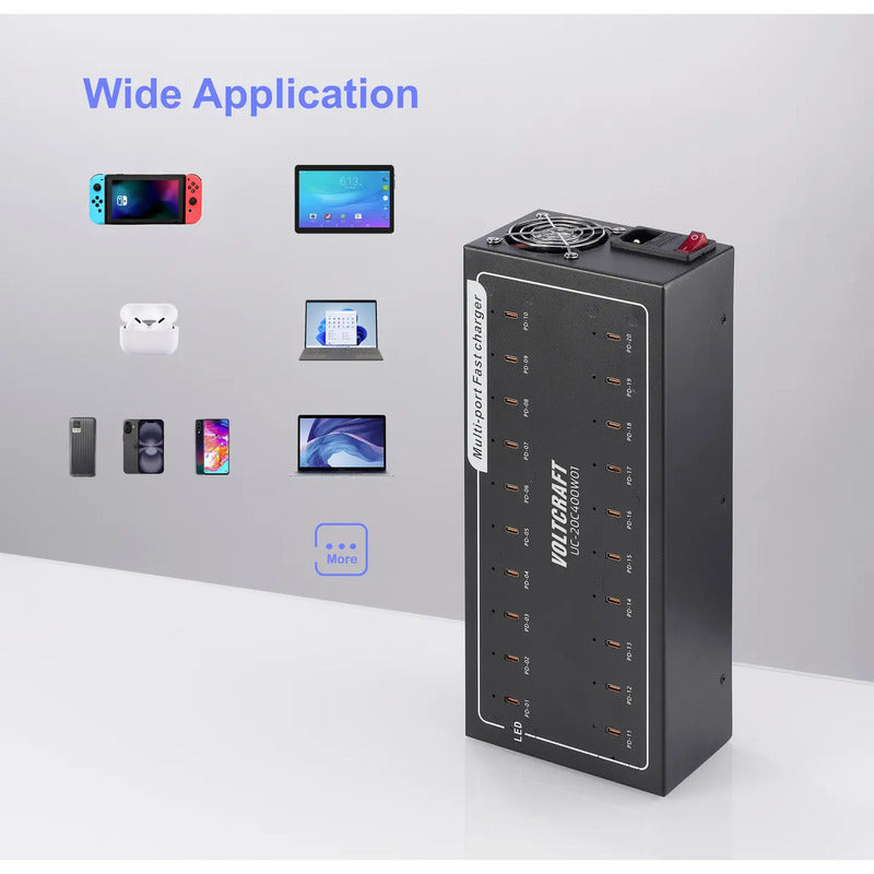 VOLTCRAFT UC-20C400W01 USB Ladegerät 400W 20x USB-C für iPhone iPad Android - 4064161390833