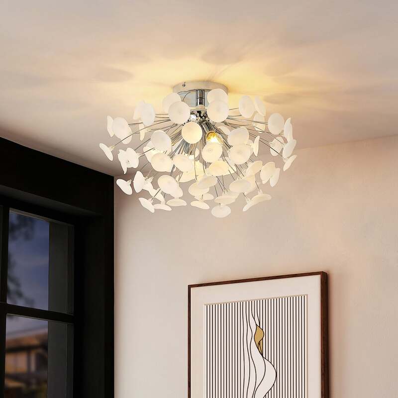 Lindby Deckenleuchte Yurina LED Lampe Leuchte dimmbar chrom weiß Ø 56 cm 34 cm - 4251096599480