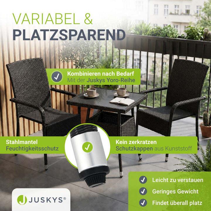 Eckiger Gartentisch Yoro Polyrattan Tisch mit Glasplatte 80x80cm schwarz - 4262437180205