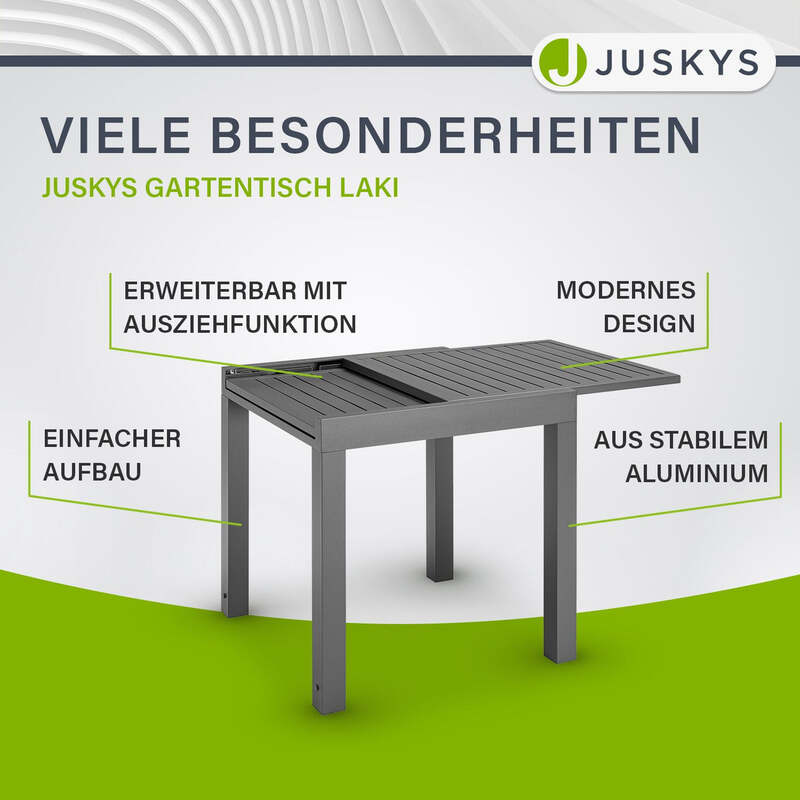 Gartentisch Laki Outdoor Tisch Aluminium ausziehbar dunkelgrau 70x70cm bis 140cm - 4262437181653