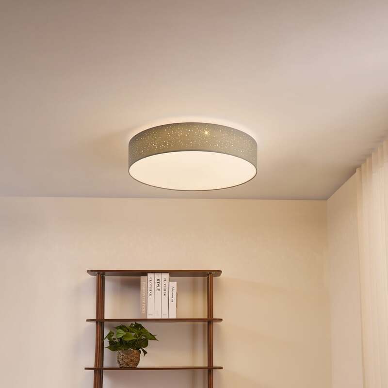 Lindby Deckenlampe Deckenleuchte Ellamina LED hellgrau Textil Wohnzimmerlampe - 4251096586596