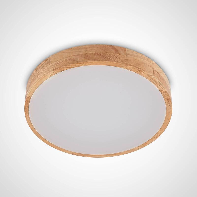 Lindby Deckenleuchte Holz/Weiß Milada LED Lampe dimmbar CCT Fernbedienung 40cm - 4251096589948