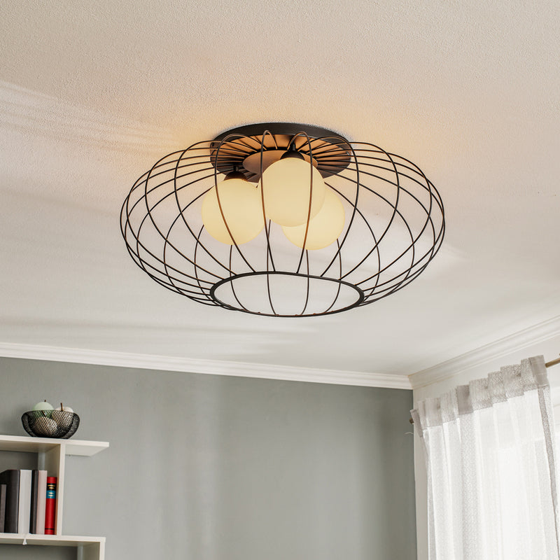 Euluna Deckenlampe Kronos Käfig schwarz drei Opalkugeln Deko-Deckenlampe E14 - 5902693744269