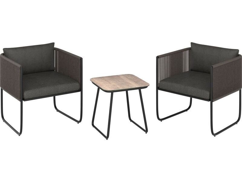 Lounge-Set Fullerton 3-teilig Wicker Stahl anthrazit-grau Gartenmöbel Sitzgruppe - 4007873338045