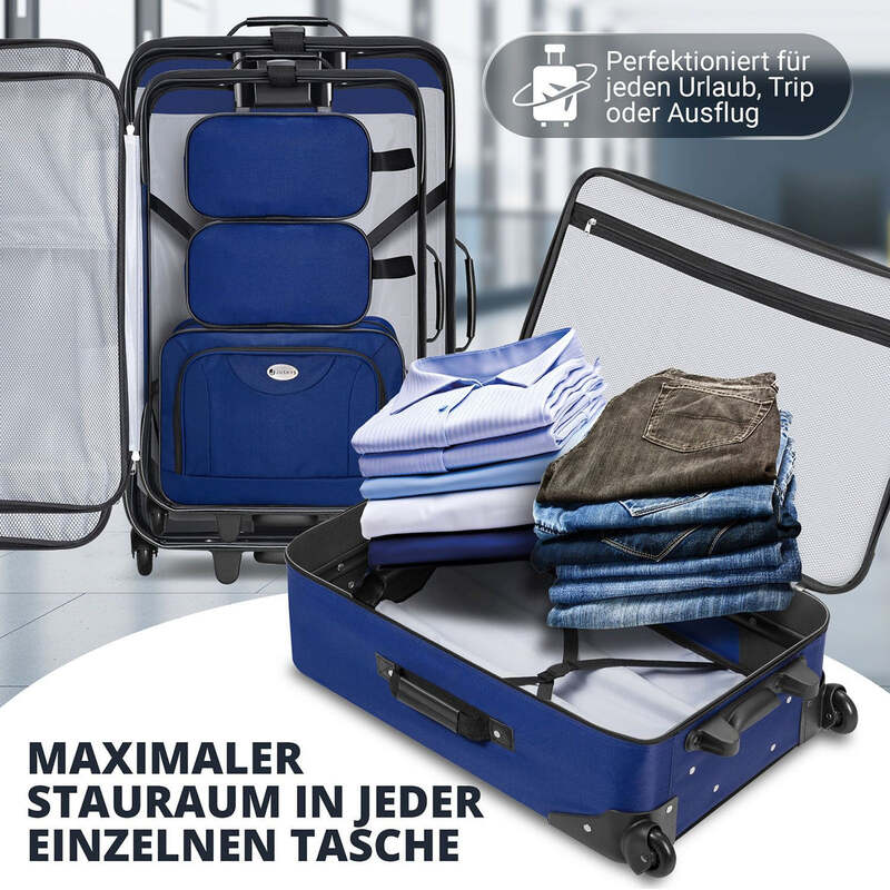 Reise Trolley Kofferset Athen 5-teilig 2 Trolleys Umhängetasche Set blau - 4260565527619