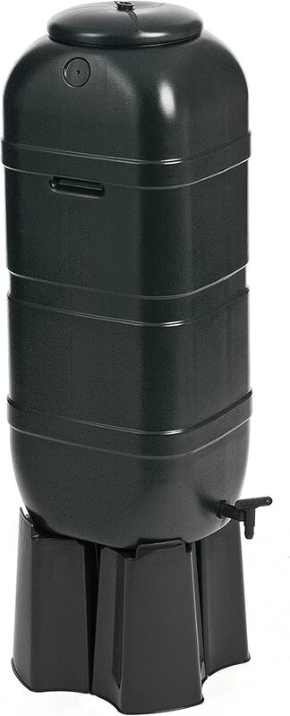 Strata Regentonnen-Set 100L Schwarz mit Standfuß und Regensammler 36x32x96cm - 5021711045437