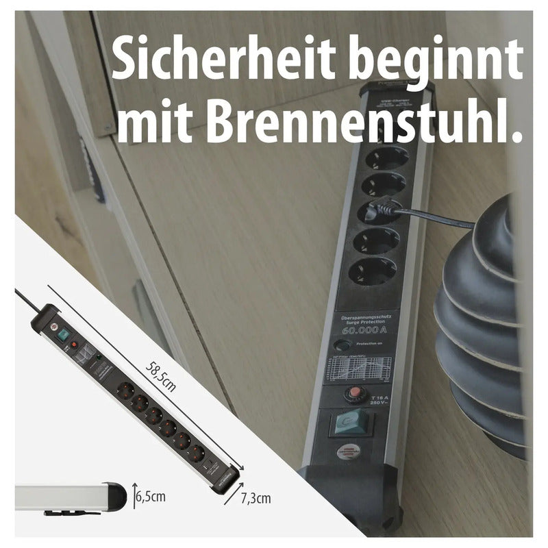 Brennenstuhl 1391010620 Überspannungsschutz-Steckdosenleiste 6-fach 3m USB Ty... - 4007123677078
