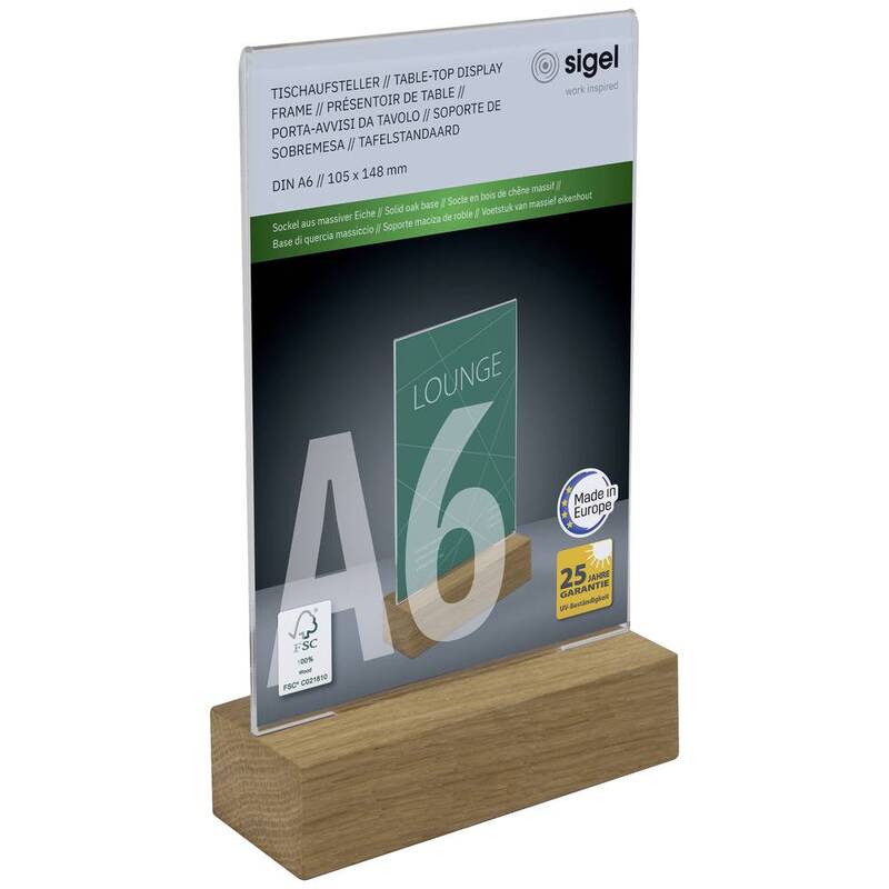 Sigel Tischaufsteller Thekenaufsteller Acryl DIN A6 klar Eichenholz 29 STÜCK - 4004360785634