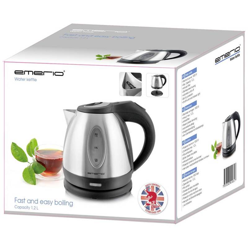 EMERIO WK-108079 Wasserkocher schnurlos 1,2 l Edelstahl Schwarz 1500 W - 7333282010317