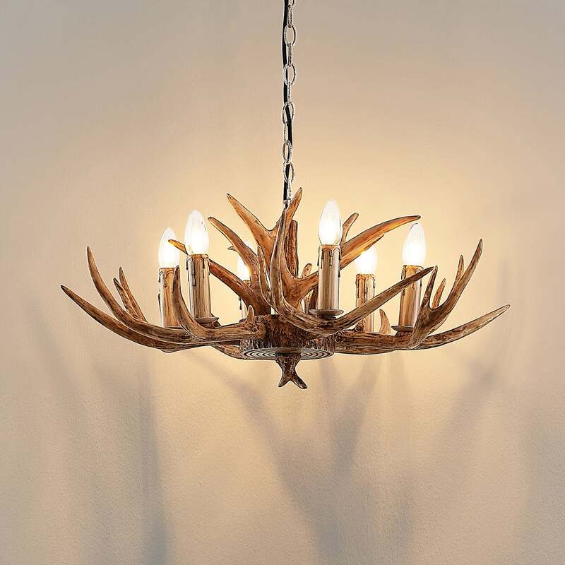 Lindby Tejask Hängeleuchte Kronleuchter Geweih braun E14 Deckenlampe Leuchte LED - 4251911751369
