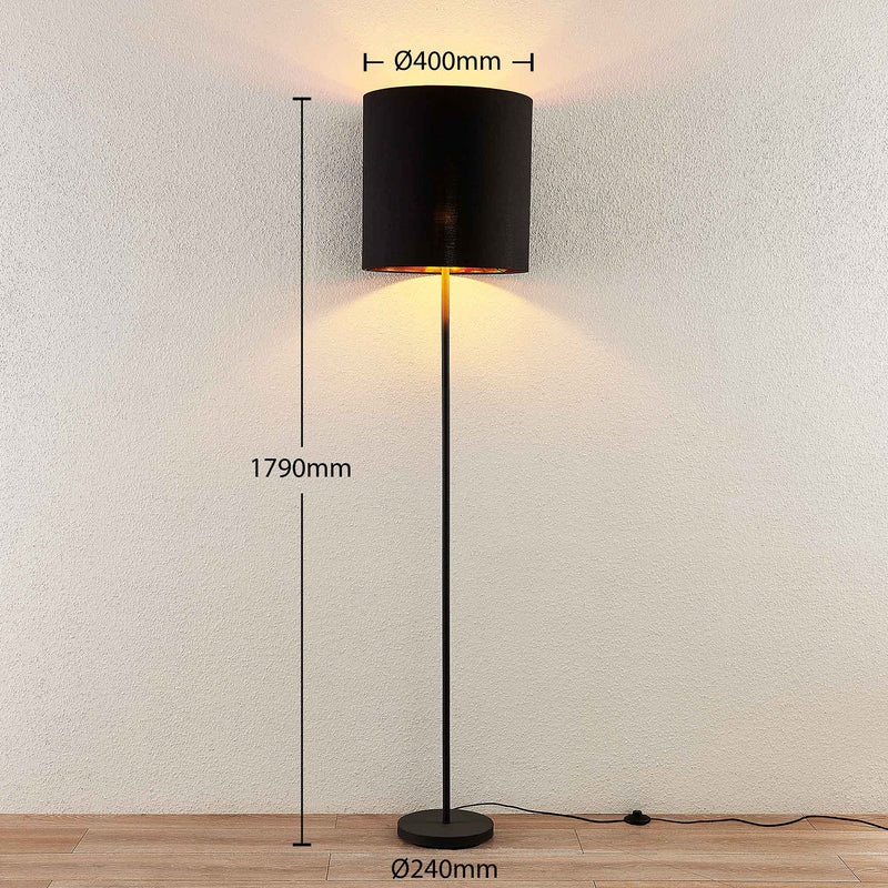 Lindby Stehleuchte Nymar schwarz-gold Lampe Leuchte LED E27 179cm Stoff Metall - 4251096578058