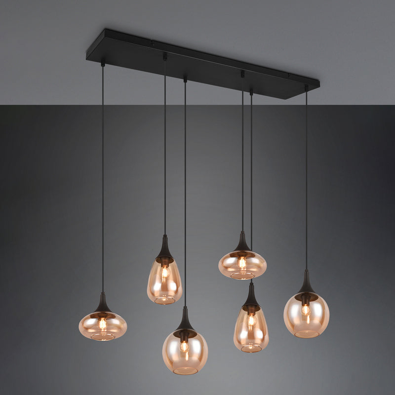 TRIO LIGHTING Hängeleuchte Pendelleuchte Lumina 6-flammig dimmbar schwarz amber - 4017807577730