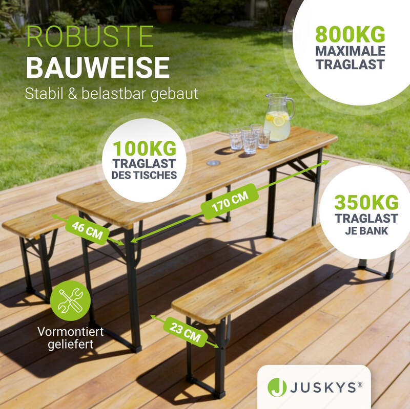 Bierzeltgarnitur Bichl klappbar 3-teilig Tisch und Bänke aus Tannenholz 170 cm - 4260565523253