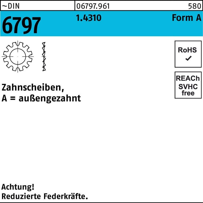 Reyher Zahnscheiben Federscheiben DIN 6797 Edelstahl 5 3mm Form A 400 Stück - 4043952476727