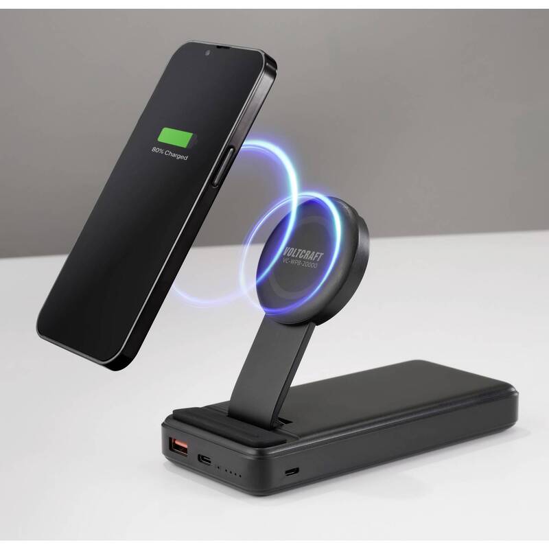 Voltcraft Wireless Powerbank 20000 mAh Qi Ladegerät Akku Schwarz mit - 4064161293394