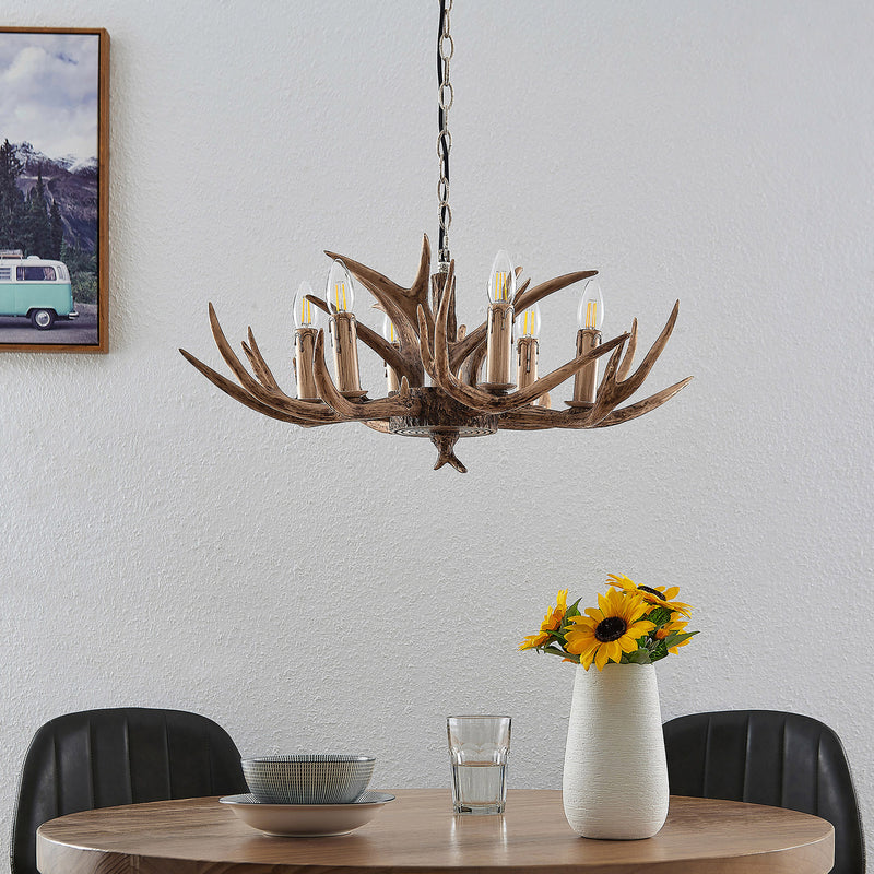 Lindby Tejask Hängeleuchte Kronleuchter Geweih braun E14 Deckenlampe Leuchte LED - 4251911751369