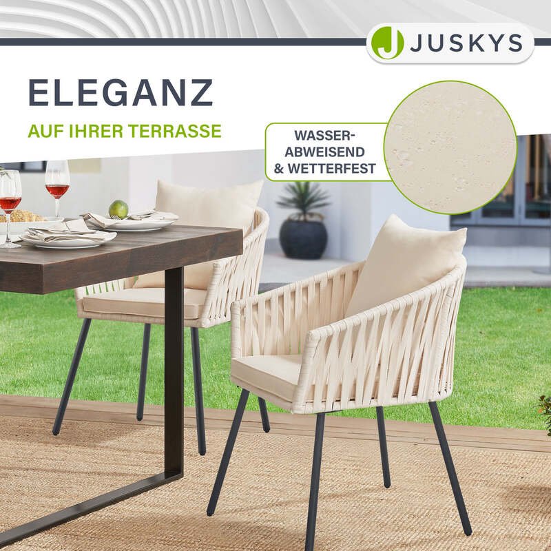 Gartenstuhl 2er Set Rope Stuhl Beige mit Seilgeflecht und Kissen Terrasse Balkon - 4262437184685