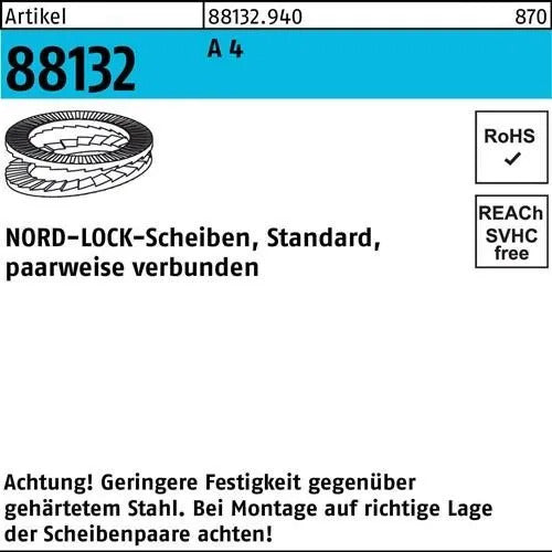 Nord-lock Unterlegscheibe Scheiben R 88132 NL 16 SS A 4 geklebt 100 Stück97 - 7330948161536