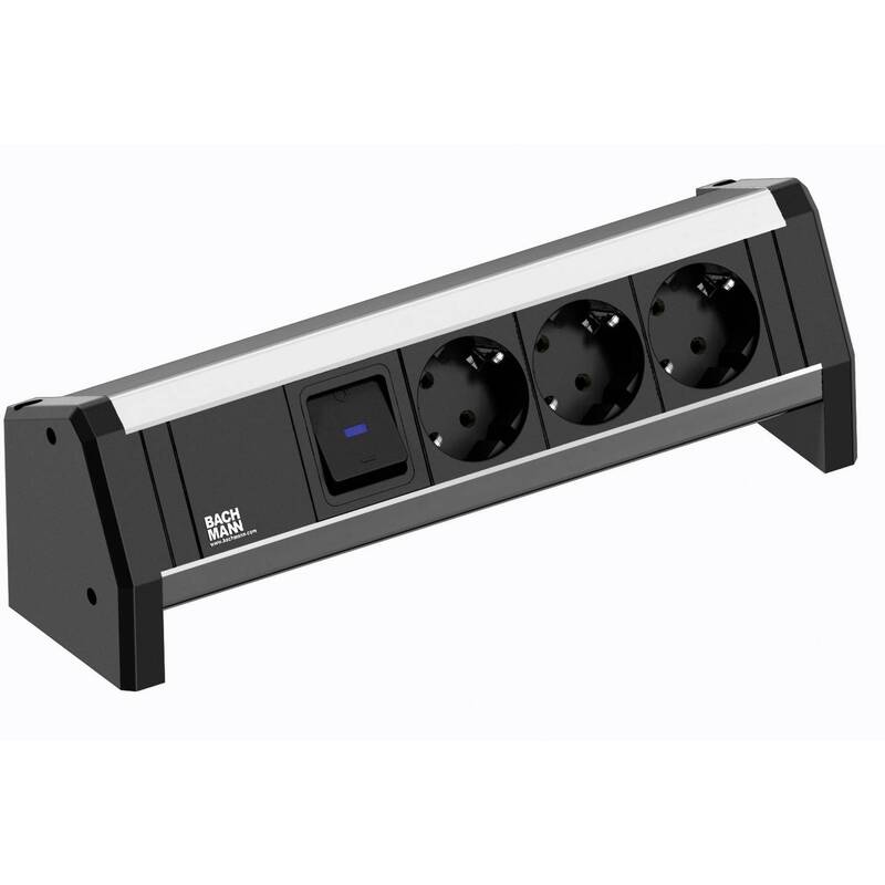 Bachmann Steckdosenleiste DESK 3-fach mit Schalter 3m Aluminium schwarz - 4016514018741