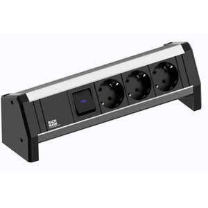 B-Ware Bachmann Steckdosenleiste DESK 3-fach mit Schalter 3m Aluminium schwarz