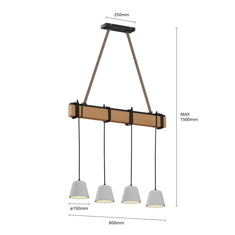 Lucande Hakona Hängeleuchte Pendelleuchte Deckenlampe Lampe 4 Holz - 4251096569995