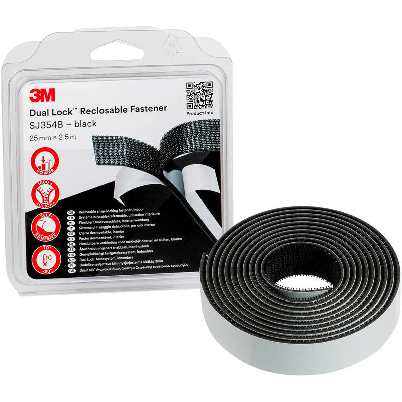 3M Klettband Dual Lock selbstklebend schwarz 2,5m x 25mm zum Aufkleben 1 Stück - 4054596308299