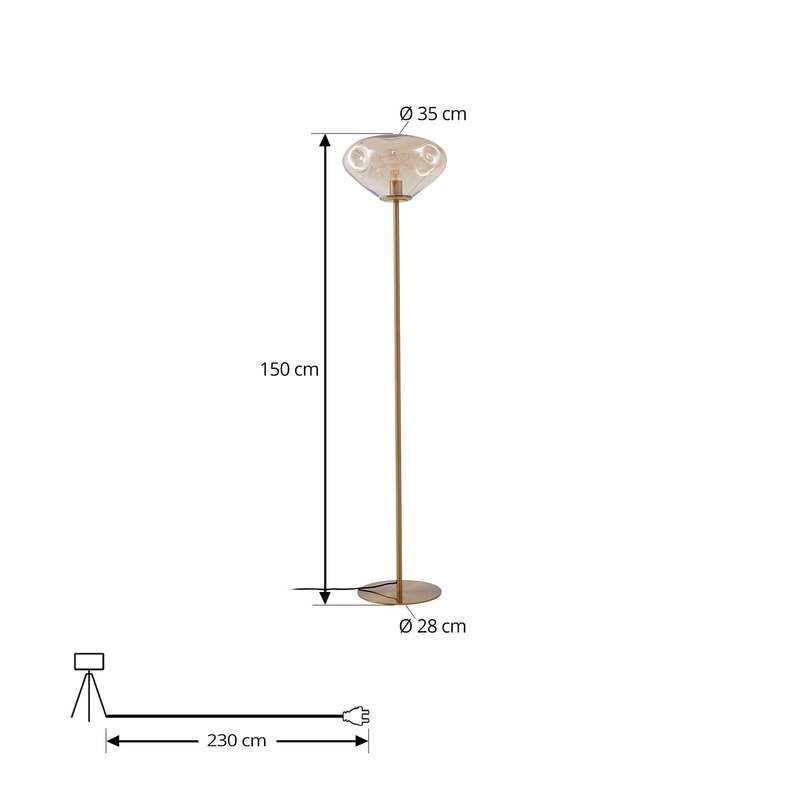 Lindby Stehleuchte Lelia amber Glas Metall 150 cm elegant und modern - 4251911798692