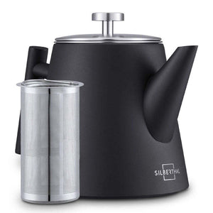 B-Ware SILBERTHAL Teekanne Kanne Edelstahl Sieb Glas Thermo 1l Schwarz122