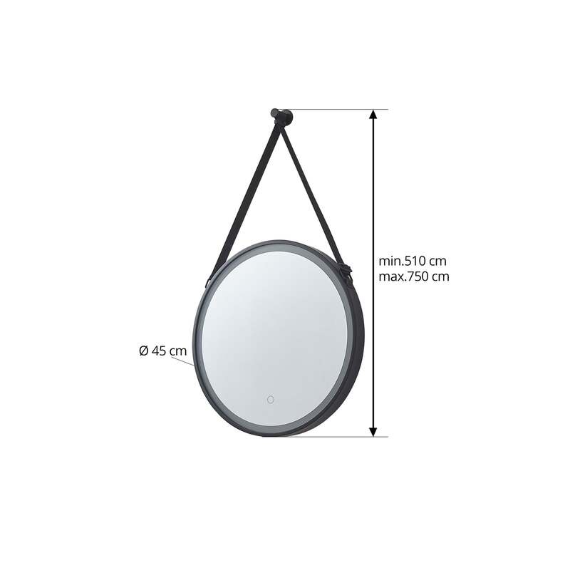 Lucande LED-Spiegel Lelin Wandspiegel Leuchte Ø45cm rund schwarz Aluminium CCT - 4251911777949