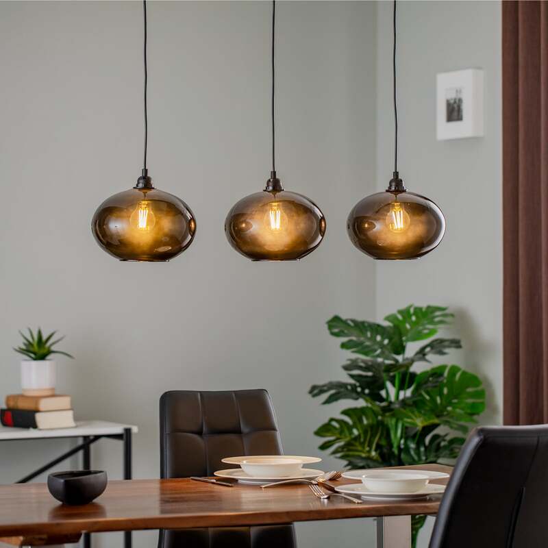 Hängelampe Smoked 052 3-flammig LED Pendelleuchte dimmbar rauchgrau schwarz 97cm - 8681875991802