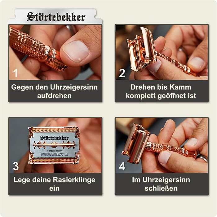 Störtebekker Rasierhobel Herrenrasierer Rasierer 10 Ersatzklingen rosegold rose - 4260554490016