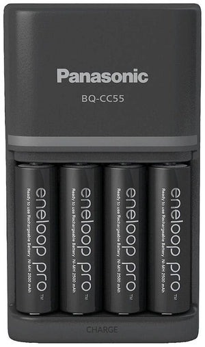 B-Ware Panasonic Smart&Quick Ladegerät BQ-CC55 + 4x eneloop pro AA Akkus