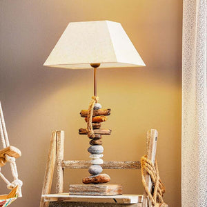 B-Ware Tischlampe Seregon Steindekoration Lampe E27 creme braun 63cm Höhe 30x25cm