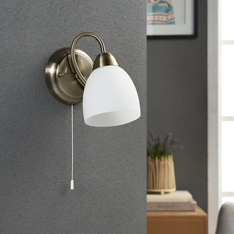 Lindby Wandleuchte Mael LED Wandlampe altmessing Zugschalter 20cm Höhe 14cm - 4251096517194
