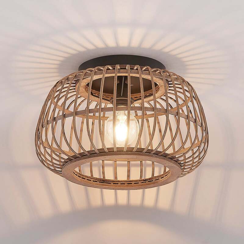 Lindby Deckenleuchte Bominio LED Lampe Rattan schwarz matt Ø40cm dimmbar 24,5cm - 4251911731354