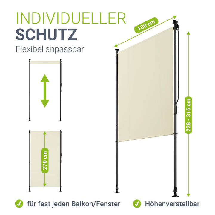 Senkrechtmarkise Barbados 100x310 cm Sichtschutz beige UV-beständig verstellbar - 4262437183794