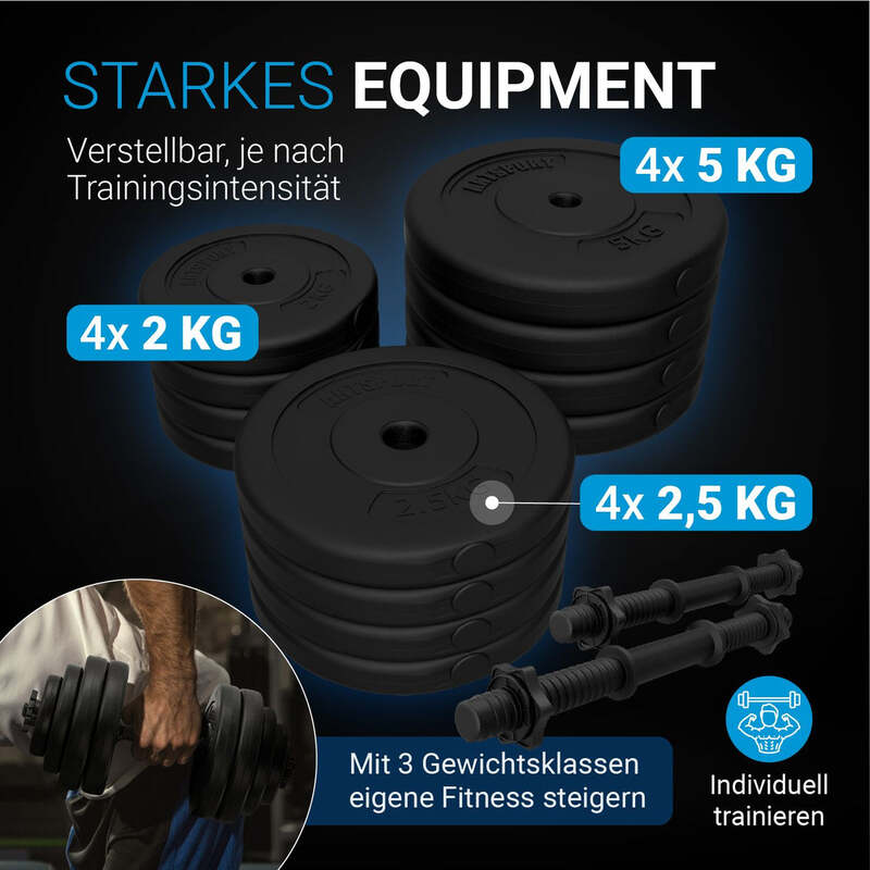 Kurzhantelset 40 kg Kurzhantel mit rutschfesten Griffen und Gewichten schwarz - 4260565525226