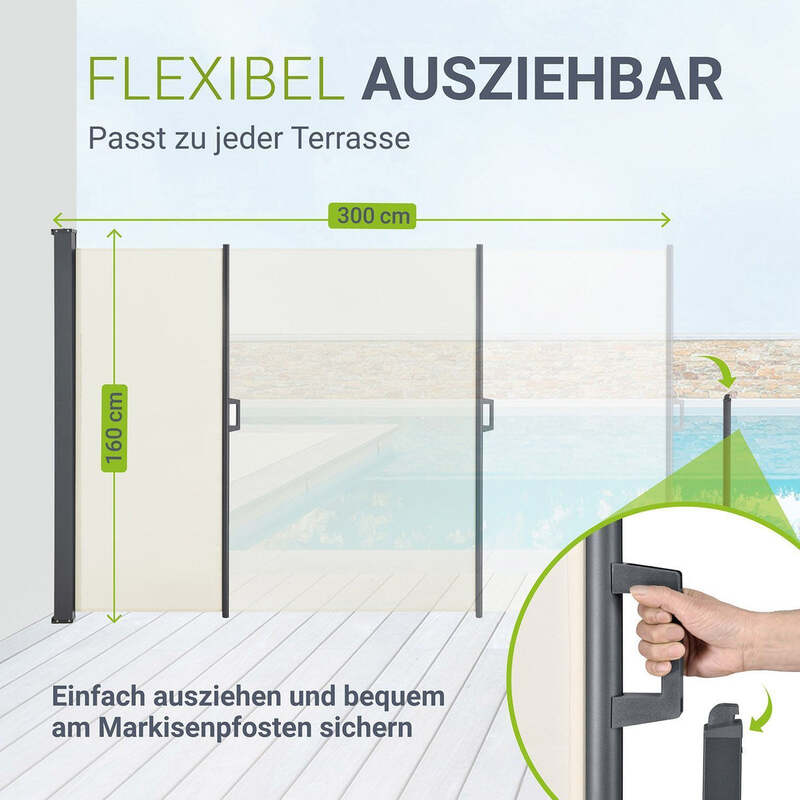 Seitenmarkise Dubai Sichtschutz ausziehbar für Garten Terrasse beige 300x160cm - 4260304769980
